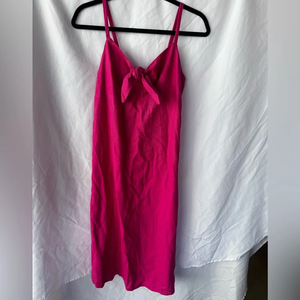 Old Navy Hot Pink Tie front, Linen Blend Sleeveless Midi Dress